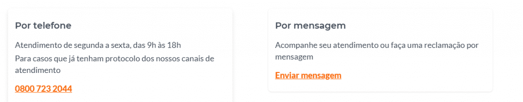 duas colunas uma para o telefone e a outra para a mensagem bmg ouvidoria BMG